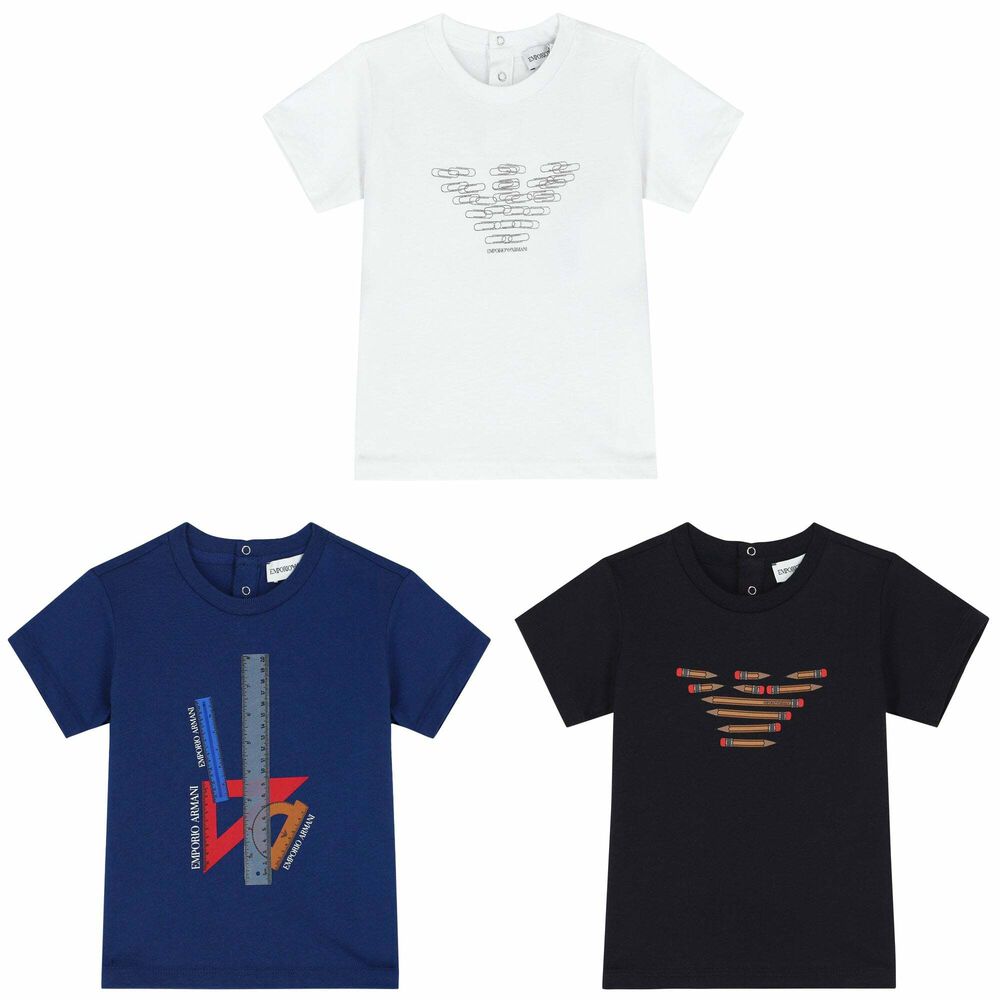support Række ud Billy Emporio Armani Younger Boys White, Black & Blue Logo T-Shirts ( 3-Pack ) |  Junior Couture USA