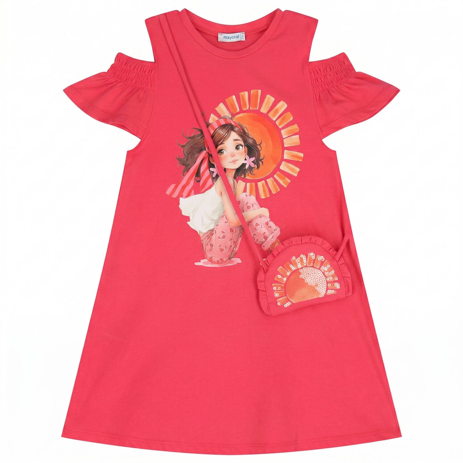 Girls Pink Ruffled Dress Set, 1, hi-res