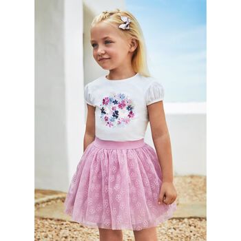 Girls White & Pink Tulle Skirt Set