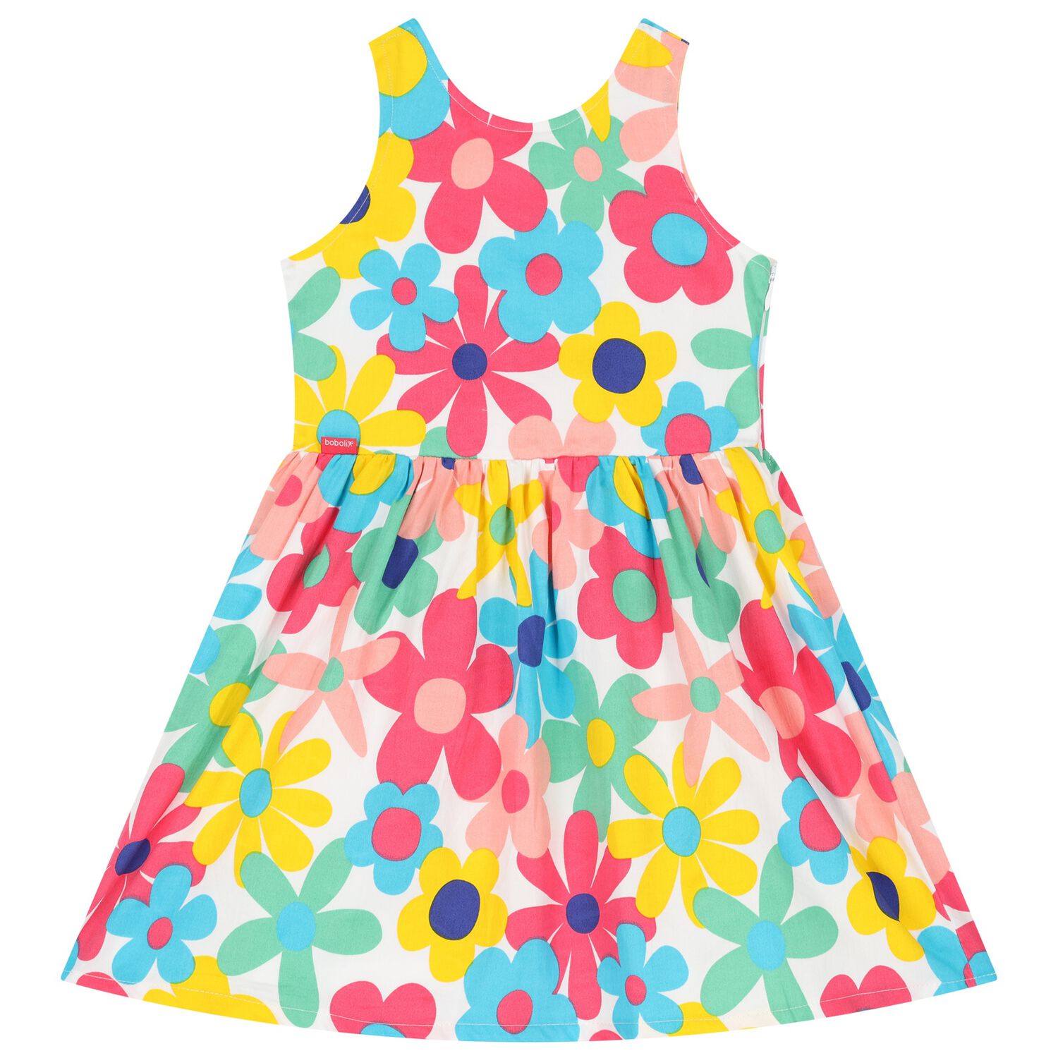 فستان  بطبعة الوهور باللون الأبيض للبنات, 1, hi-res