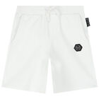 شورت بالشعار باللون الأبيض للأولاد, 2, hi-res