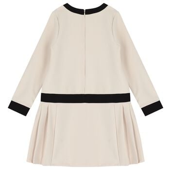 Girls Ivory & Black Pleated Dress