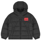 Boys Black Logo Puffer Jacket, 1, hi-res