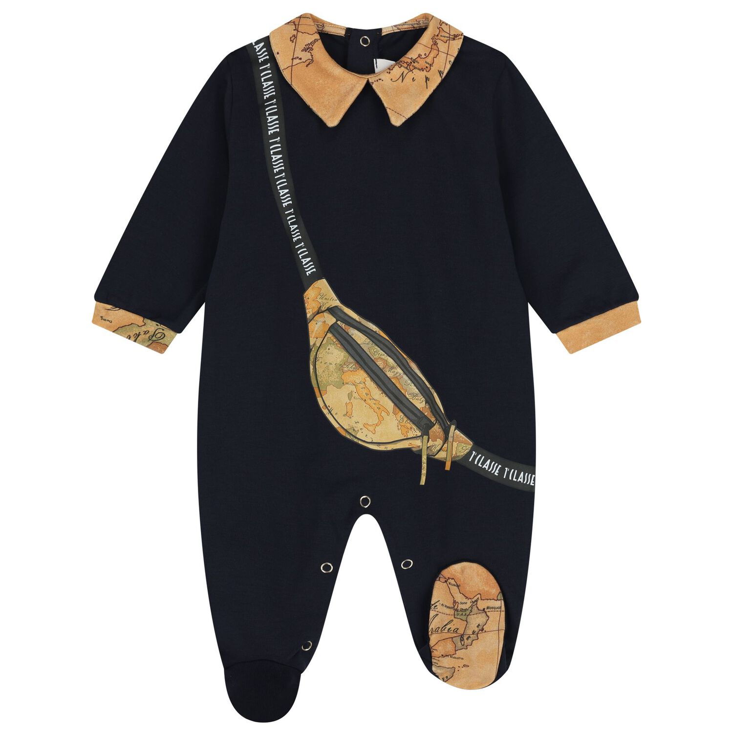 Baby Boys Navy Blue & Beige Geo Map Babygrow Gift Set, 1, hi-res