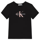 Girls Black Logo T-Shirt, 9, hi-res