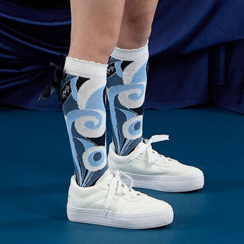 Girls Blue Satin Bow Swirl Socks