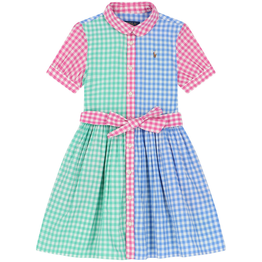 Paula Green and Blue Gingham Handsmocked Girl Dress