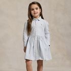 Girls Blue Striped Shirt Dress, 1, hi-res