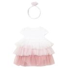 Baby Girls White & Pink Ombre Tulle Dress Set, 1, hi-res