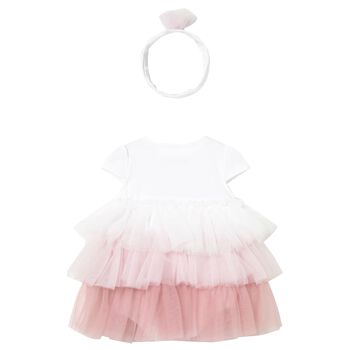 Baby Girls White & Pink Ombre Tulle Dress Set
