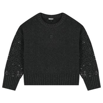 Girls Grey Embellished Knitted Jumper
