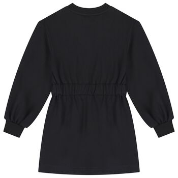 Girls Black Embellished Logo Dress