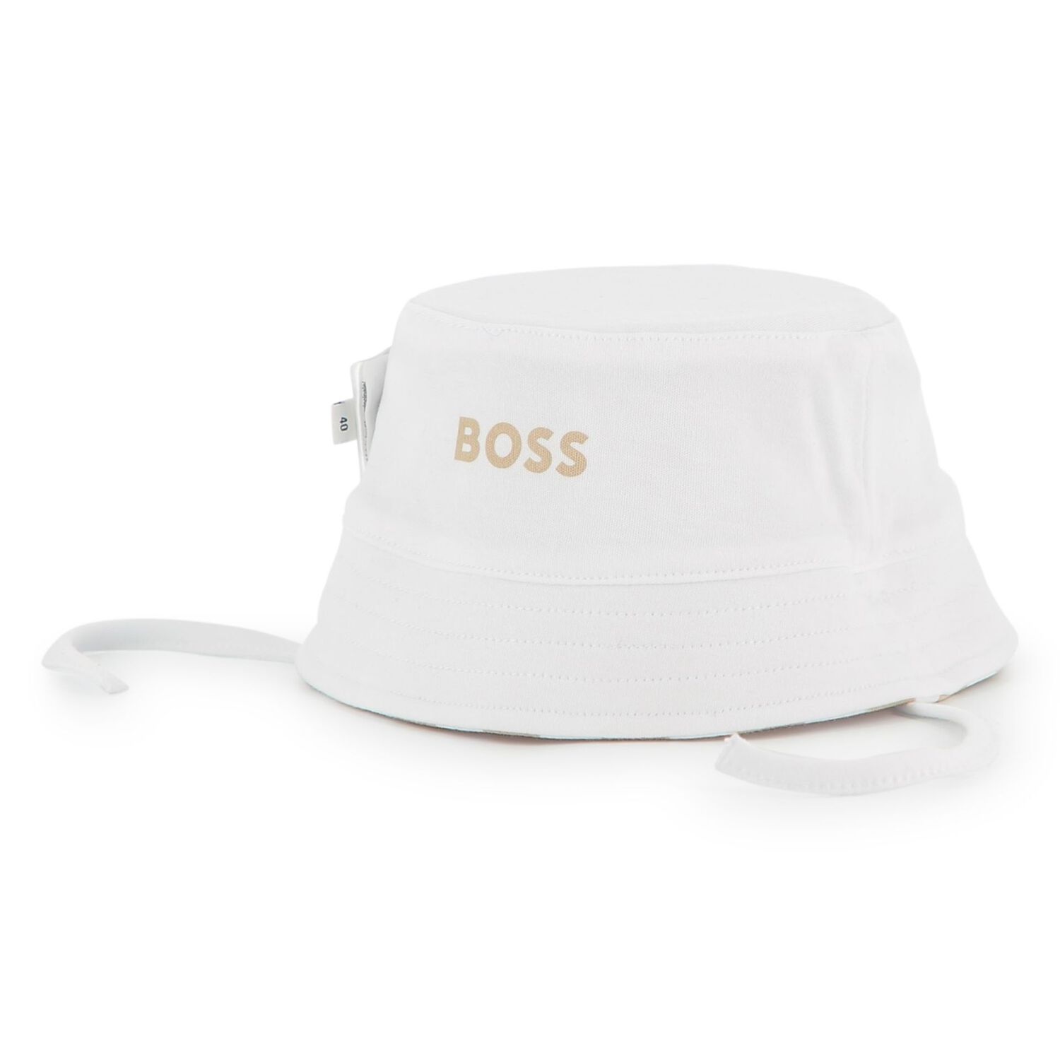 Baby Boys Beige & White Striped Logo Reversible Hat, 2, hi-res