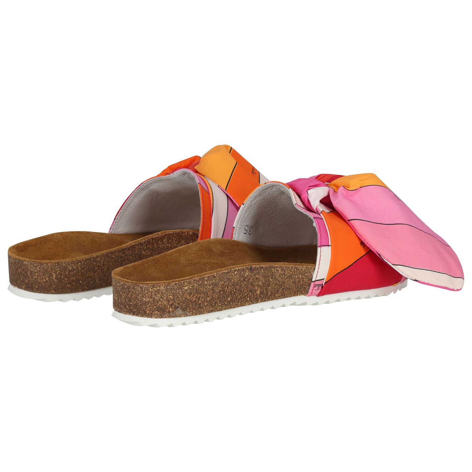 Girls Pink & Orange Bow Sliders, 1, hi-res