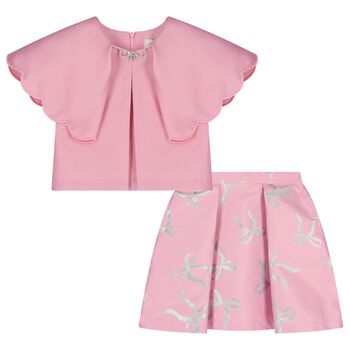 Girls Pink Bow Skirt Set
