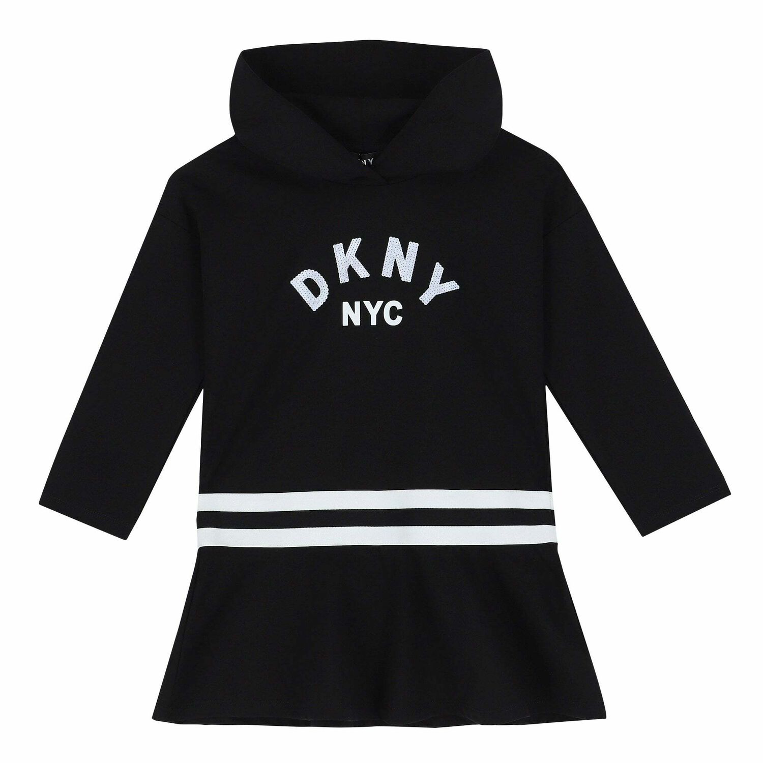 DKNY Girls Black Logo Hooded Dress Junior Couture