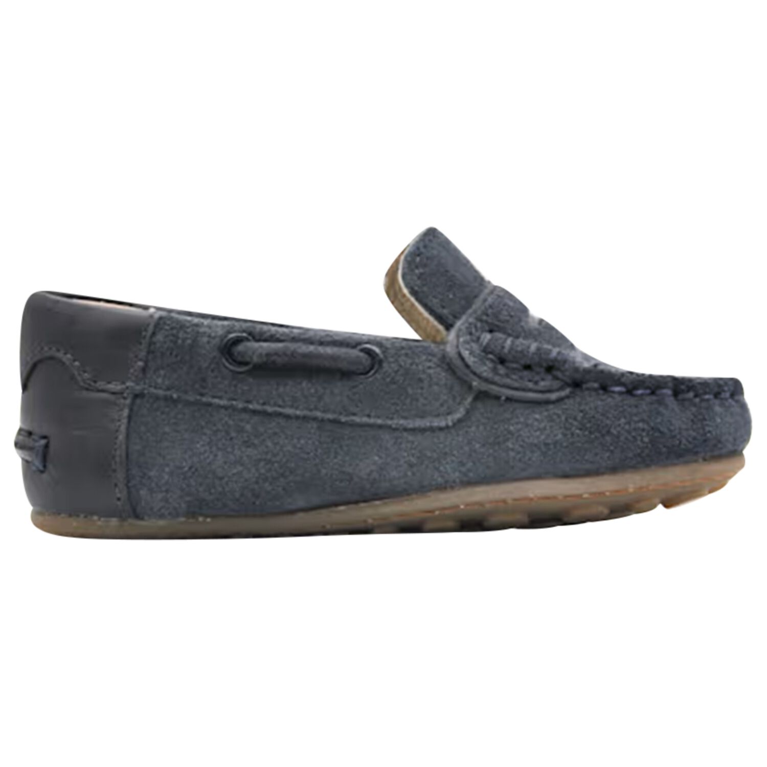 Younger Boys Navy Blue Suede Leather Moccasins, 2, hi-res