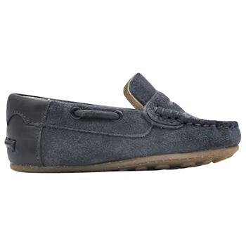 Younger Boys Navy Blue Suede Leather Moccasins