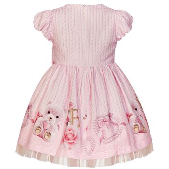 Girls Pink Teddy Bear Cotton Dress