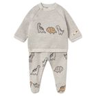 Baby Boys Grey Dinosaur 2 Piece Babygrow, 1, hi-res