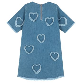 Girls Blue Hearts Denim Dress