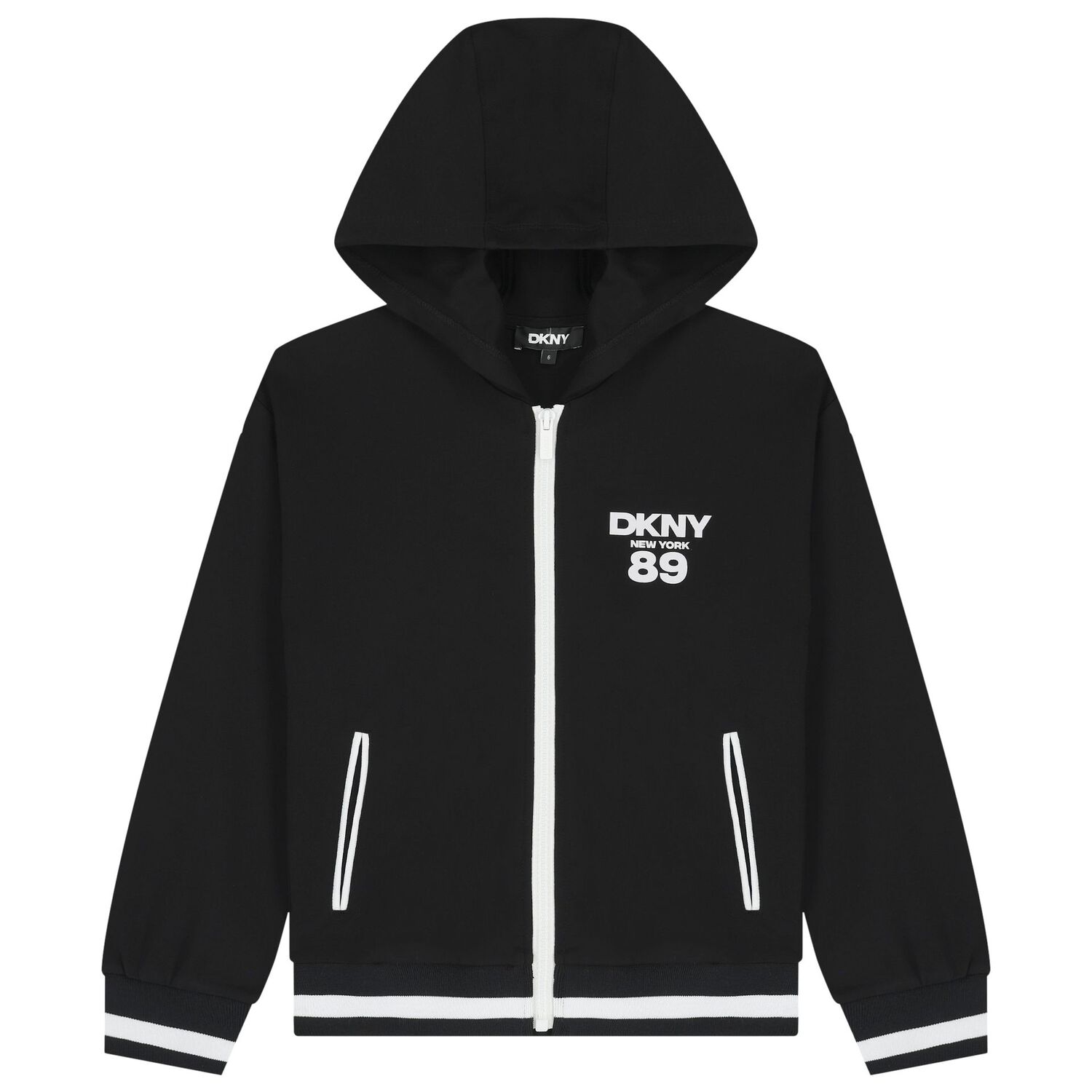 Black Logo Hooded Zip Up Top, 1, hi-res