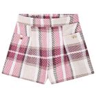 Girls Ivory & Pink Check Shorts, 1, hi-res