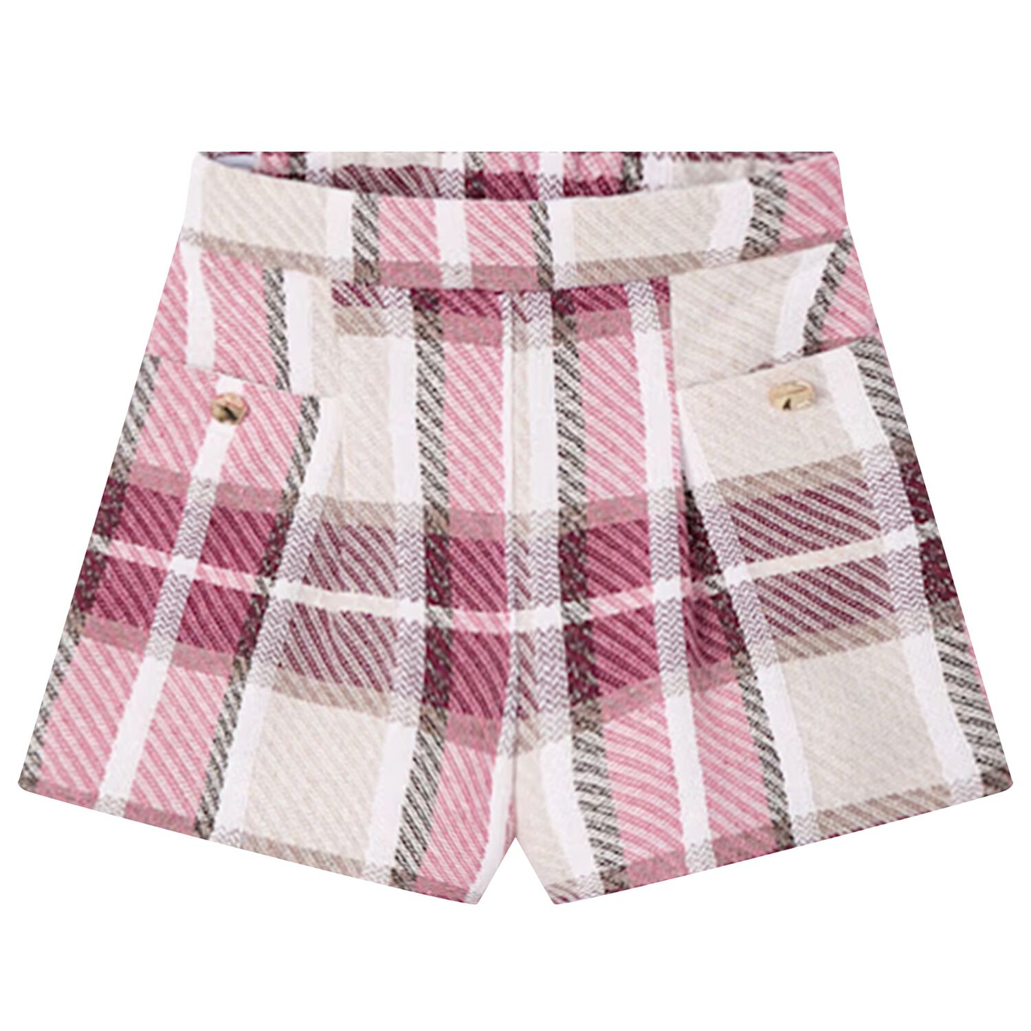 Girls Ivory & Pink Check Shorts, 1, hi-res image number null