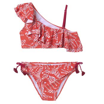 Girls Orange Ruffled Bikini