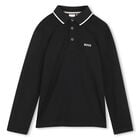 Boys Black Logo Polo Shirt, 1, hi-res