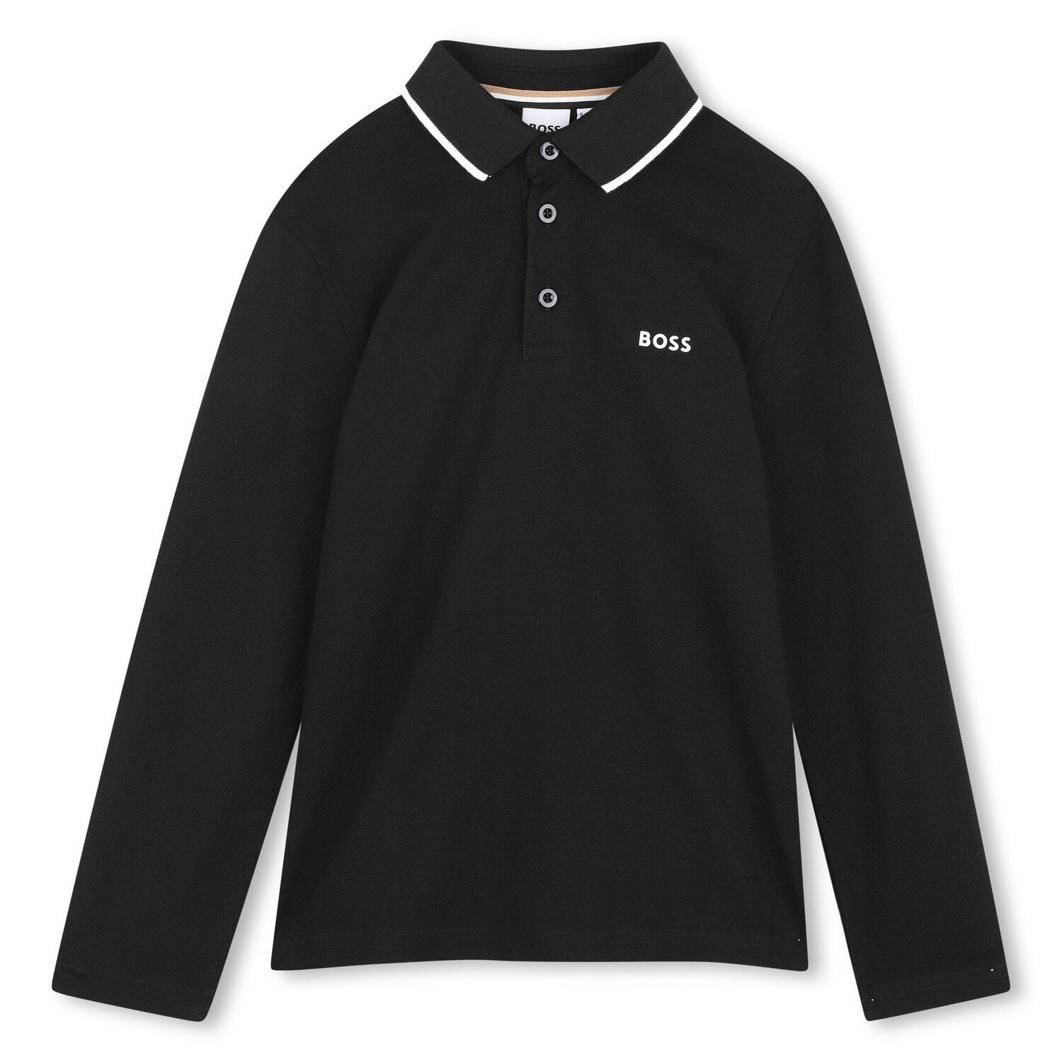 Boys Black Logo Polo Shirt, 1, hi-res