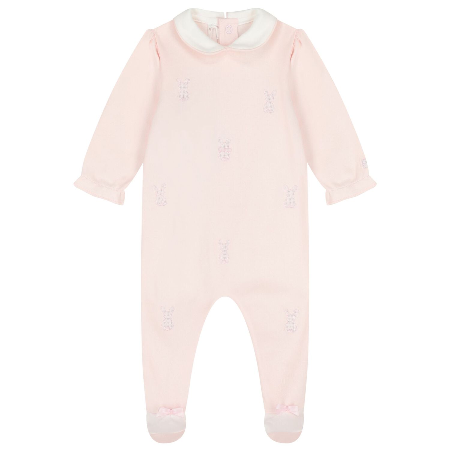 Baby Girls Pink Embroidered Bunnies Babygrow Set, 1, hi-res