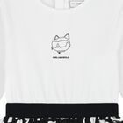 Younger Girls White & Black Choupette Logo Dress, 1, hi-res