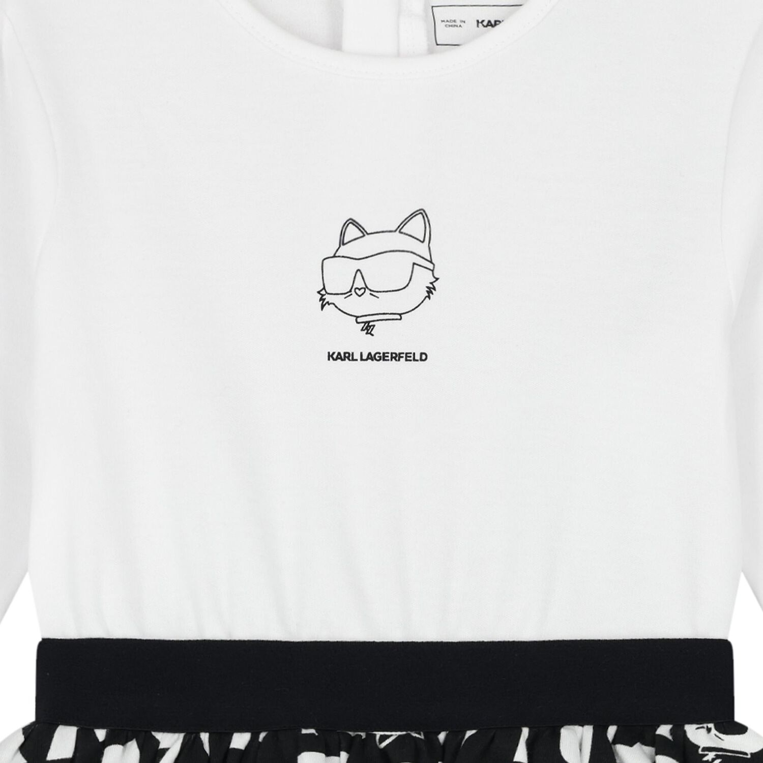 Younger Girls White & Black Choupette Logo Dress, 1, hi-res