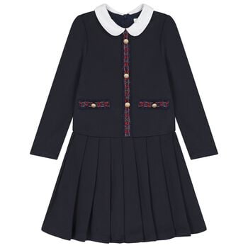 Girls Navy Blue Tartan Dress