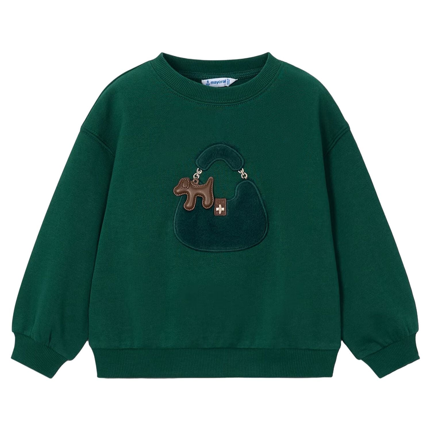 Girls Green Handbag Motif Sweatshirt, 1, hi-res