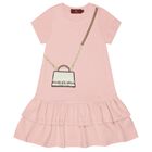 Girls Pink Faux Fur Bag Logo Dress, 3, hi-res