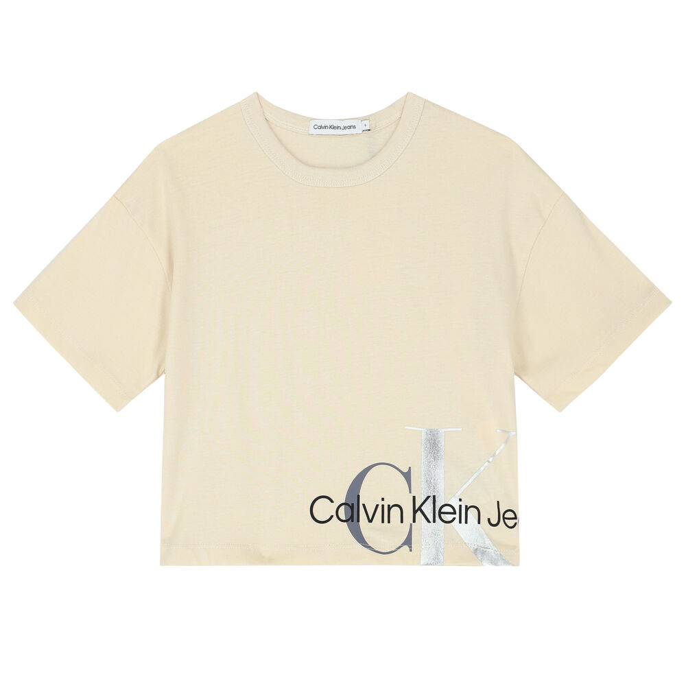 Calvin Klein Girls Beige Logo T-Shirt | Junior Couture USA