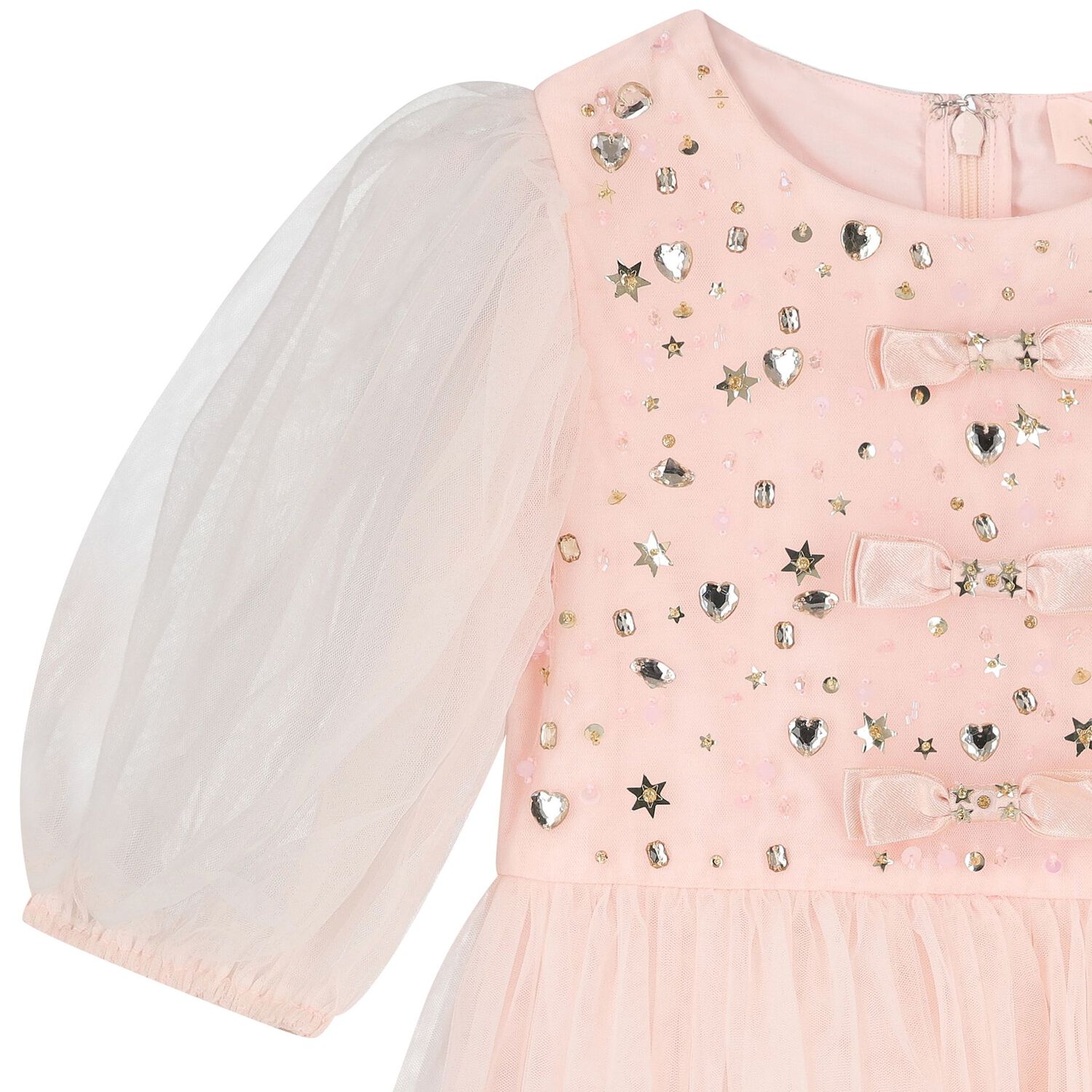 Girls Pink Embellished Crystal Tulle Dress, 1, hi-res