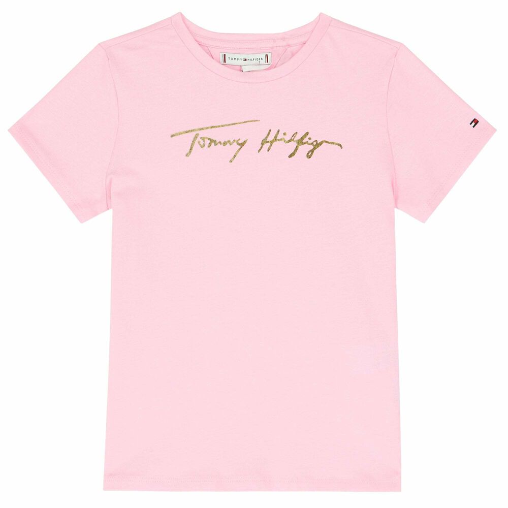 Tommy Hilfiger Girls Pink Logo T-Shirt Junior Couture USA