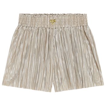 Girls Gold Metallic Pleated Shorts