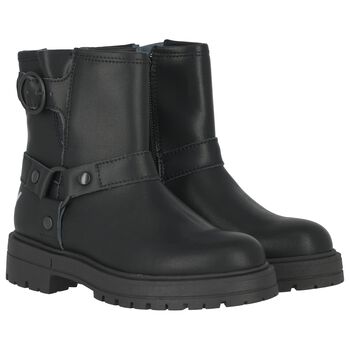 Girls Black Logo Leather Boots