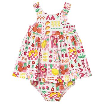 Younger Girls White Fruits Dress Set