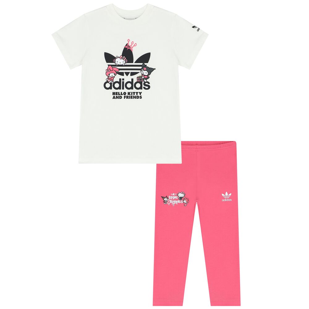 adidas Originals Girls White & Pink Hello Kitty Leggings Set