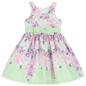 فستان بنات بالزهور باللون الأرحوانى والأخضر