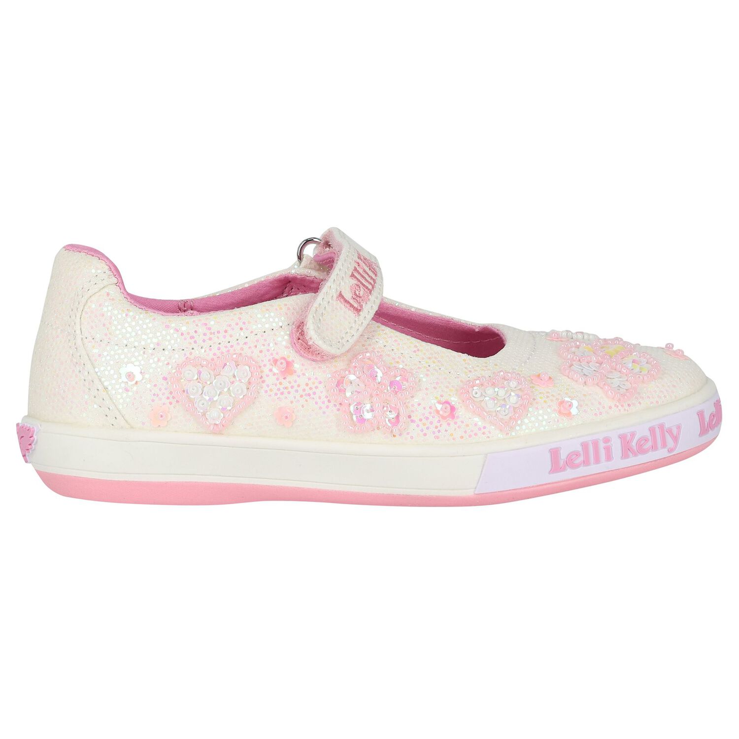 Girls White Logo Beaded Hearts Shoes, 1, hi-res image number null