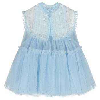 Girls Blue Embellished Tulle Dress