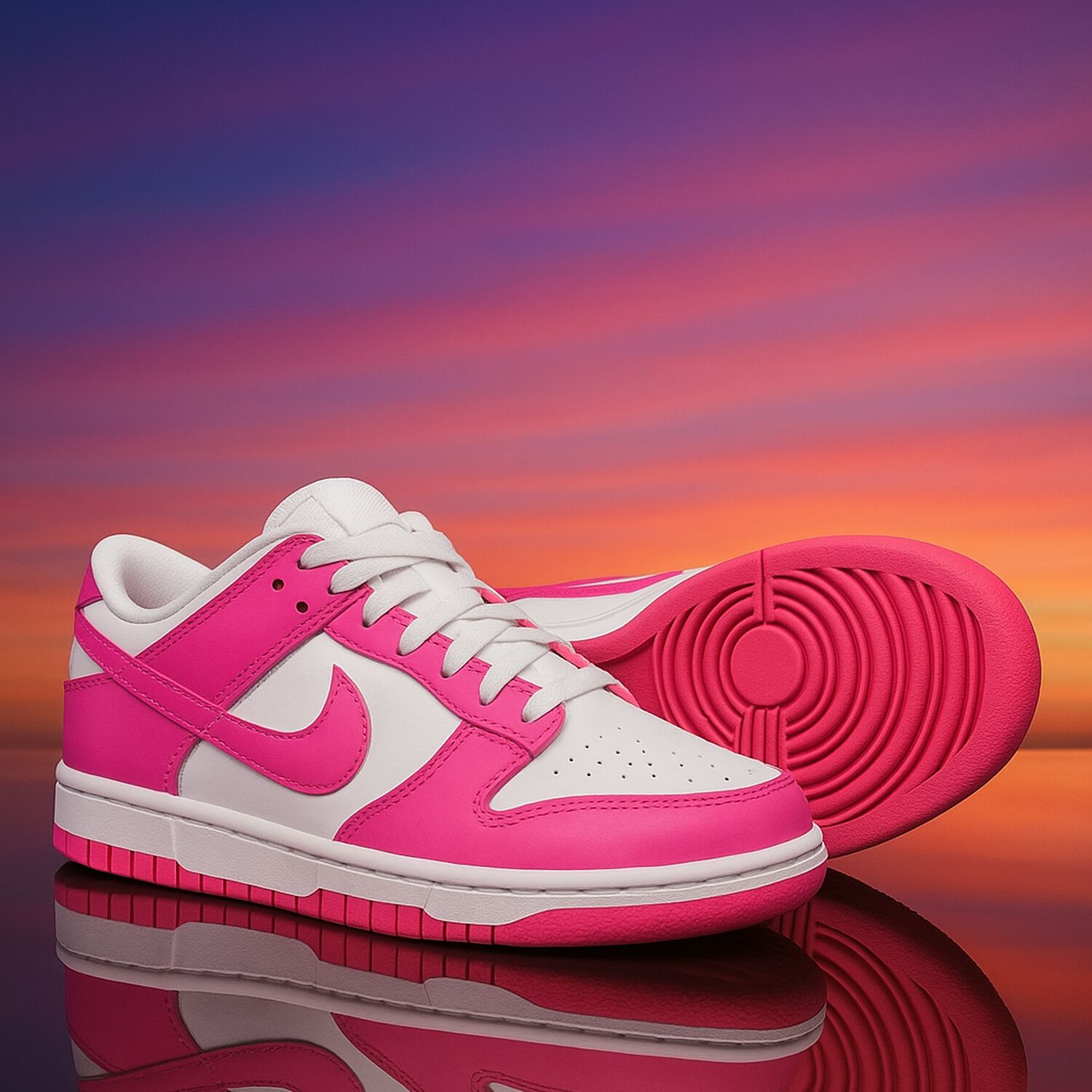 Girls White & Pink Dunk Low Trainers, 1, hi-res