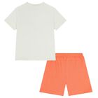 Girls White & Orange Floral Shorts Set, 1, hi-res