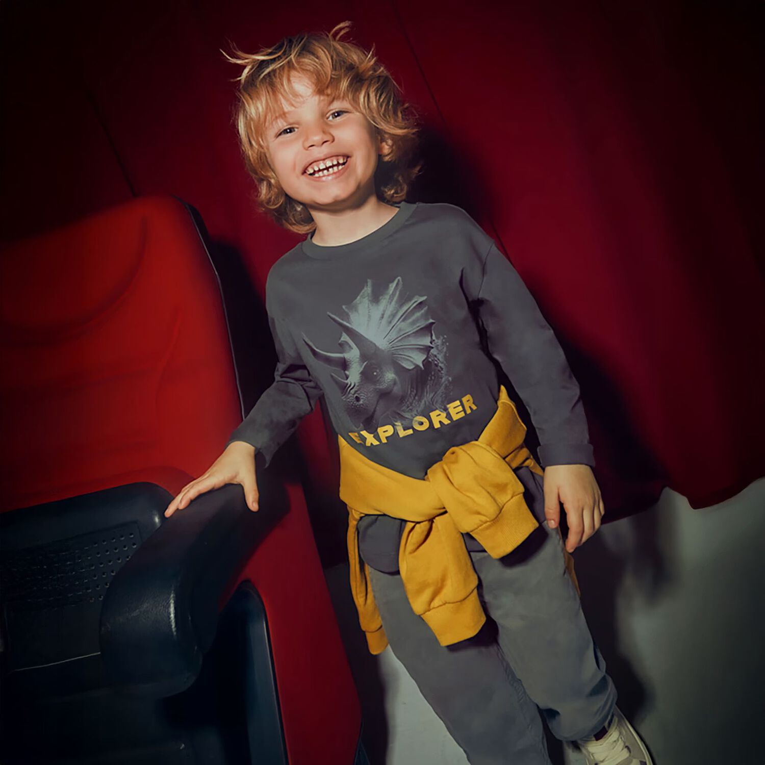 Boys Grey Dinosaur Long Sleeve Top, 1, hi-res